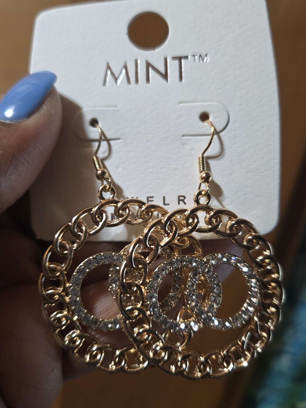 MINT Gold-Tone Crystal Interlock Chain Drop Earrings